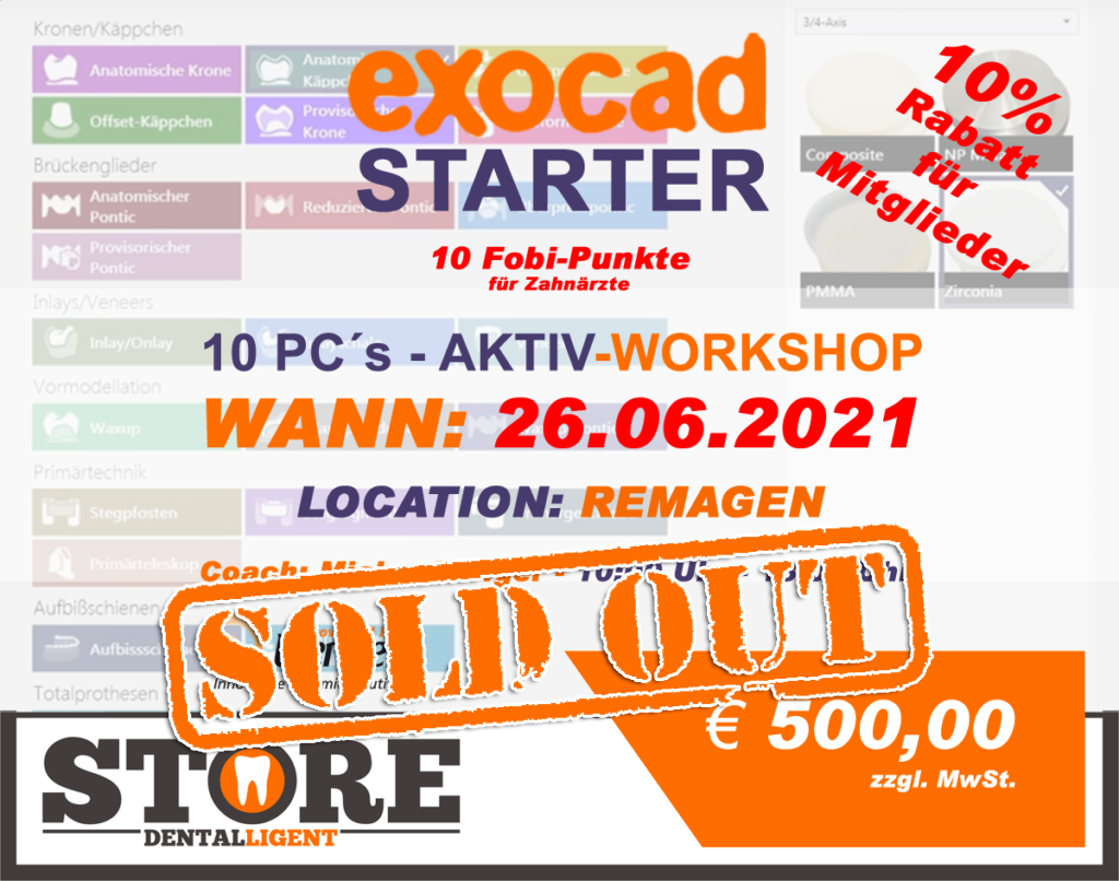 AUSVERKAUFT - EXOCAD - STARTER - "AKTIV WORKSHOP" in REMAGEN